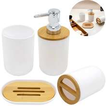 Bamboo Bathroom Kit 4 Pieces Wooden Plastic Lavatory Accessories Bamboo Set Luxury Soap Holder For Wood Sink - Nhiều màu - 4 miếng - Xem 3