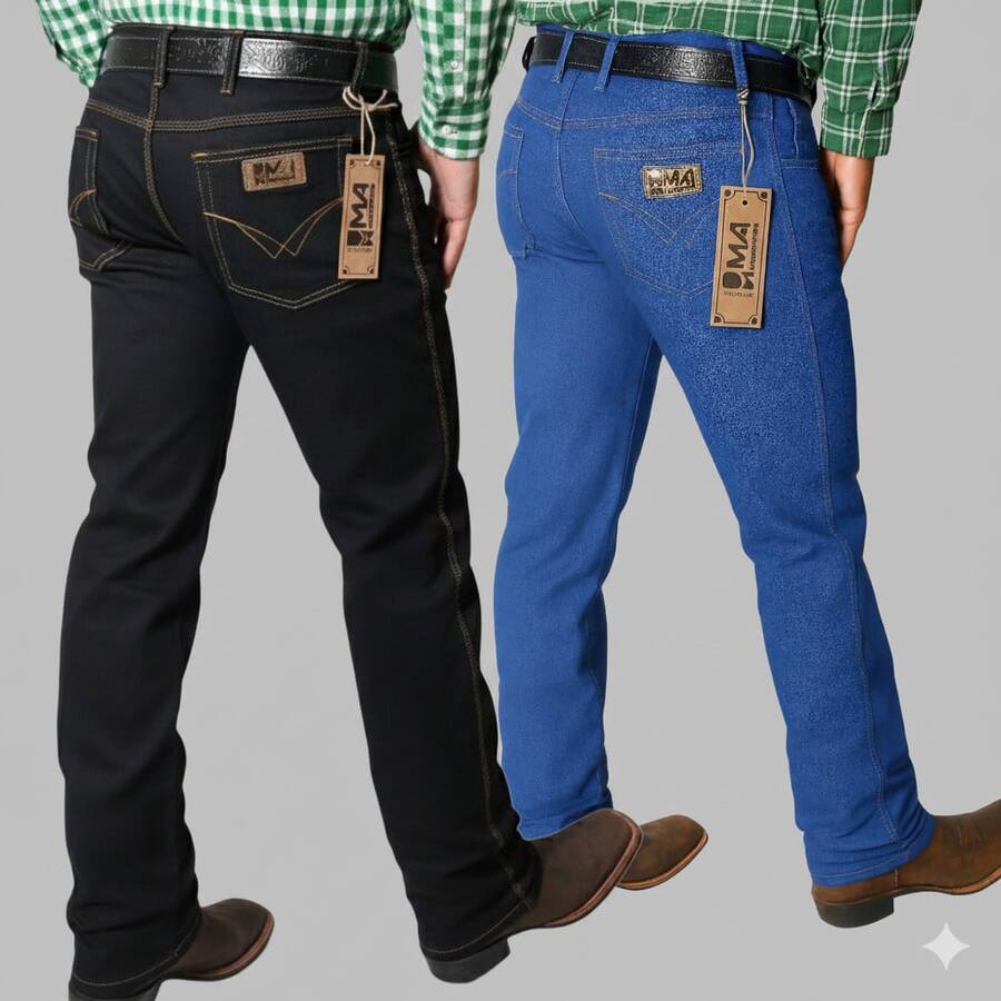 Kit 2 Men's Country Pants Plus Size With Elastane To Wear With Wide Leg Boots - Negro/Azul claro - Ver 1