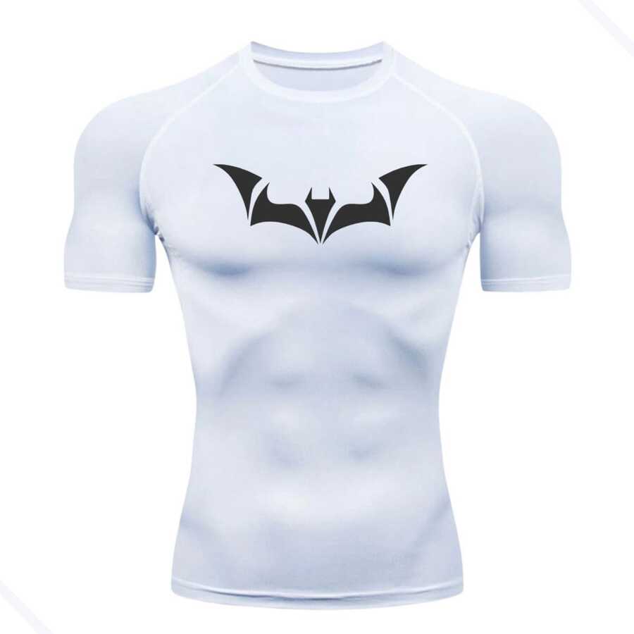 RASH GUARD SHIRT COMPRESSION T-SHIRT BAT 4 SHORT SLEEVE WORKOUT GYM - White - View 1