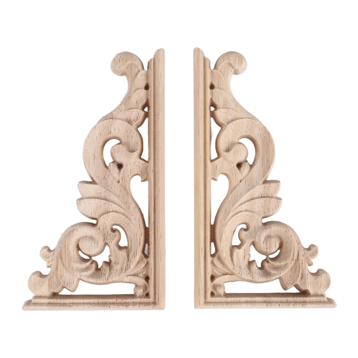 2pcs Left+Right(Each 1pcs) Vintage Wooden Carved Corner Onlay Furniture Wall Decor Unpainted Frame Applique - 彩色 - 查看 1