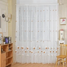 1 pièce Rideau transparent brodé de marguerites françaises et de libellules, avec poche pour tringle, léger et respirant, artisanat brodé, maille tissée serrée, anti-moustique, lavable, style rustique charmant pour la décoration de fenêtre de la maison, convient pour la chambre à coucher, le placard, le salon, la salle à manger, le bureau, la séparation de la maison - Brun - Voir 4
