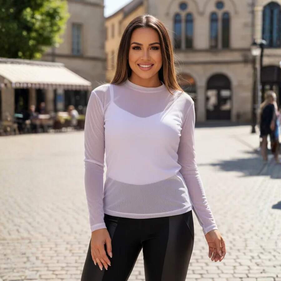 Women's Tulle Blouse With Long Sleeves And Versatile See-Through - trắng - Xem 1