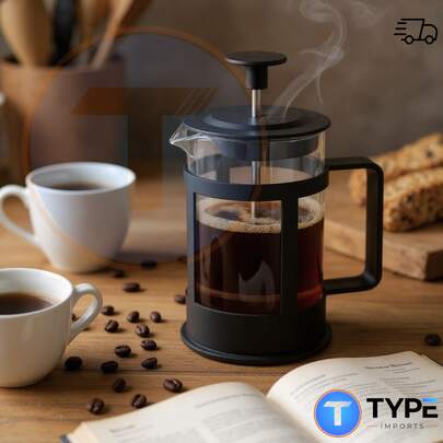 Cafeteira Francesa 350ml em Vidro  Prensa Manual para Café e Leite Embolo Gourmet