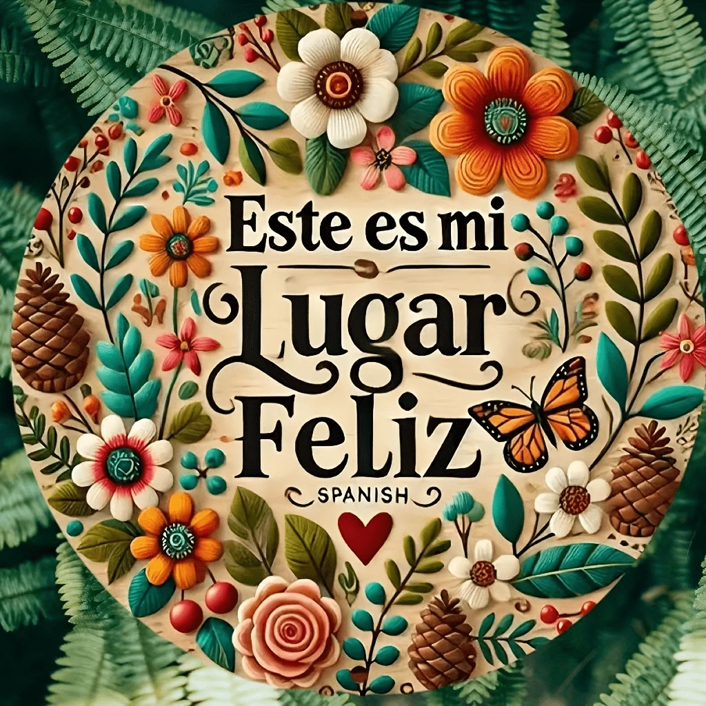 1pc 2D Flat Vintage Iron Sign Wall Decor - "My Happy Place" Spanish Quote Wall Art, Home, Restaurant, Bar, Cafe, Garage Decoration, Predrilled Holes, As Shown In Size - Multicolor - View 1