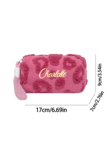 定制刺绣名字心形拉链化妆包 - 旅行、护肤和化妆品收纳的理想之选 | 柔软面料，护肤和化妆品收纳袋，可手洗，无需干洗，旅行必备包 | 人造毛皮化妆包 - 彩色 - 查看 10