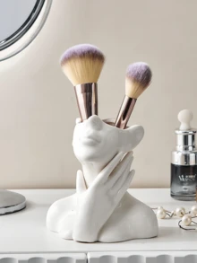 Elegante jarrón con forma de manos para almacenar brochas de maquillaje, pieza decorativa para el hogar, organizador de sobremesa moderno, idea de regalo única para entusiastas de la belleza