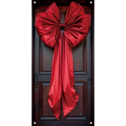 1pc, Polyester Christmas Big Bow Merry Christmas Porch Banner, 35x70 Inch, Festive Front Door Backdrop, Seasonal Graphic Hanging Door Banner, Party Decorations For Home & Kitchen, No Power Required