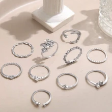 Set Of 10 Bohemian Style Fashion Rings For Women,  Jewelry Gifts - 銀色 - 查看 3