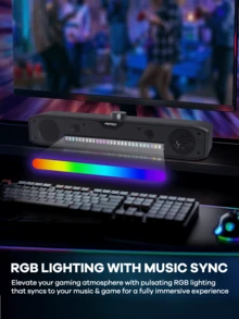 FANTECH Wireless Speaker, 1200mAh Rechargeable Battery, Wireless Charging, Ambient Light, Clock Alarm, Radio, Desktop Aesthetics Stuff - Black - View 3