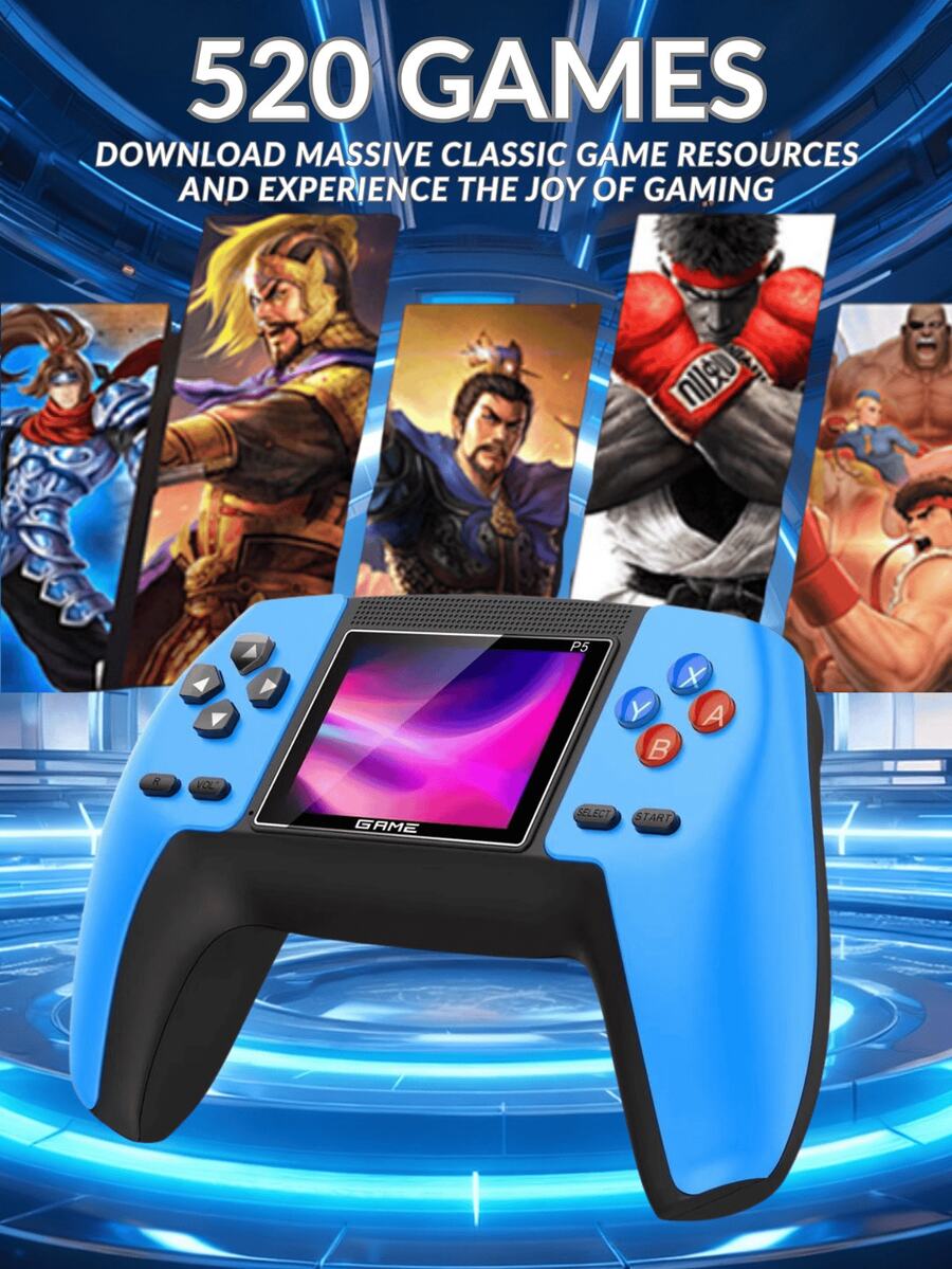 P5 Controller And Built-In Game Console With Screen, Rechargeable, Connected To TV, Two-Player Combat Handheld Console With 520 Retro Games