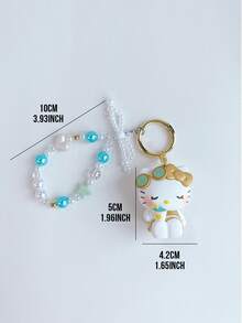 Sanrio Hello Kitty Golden Vacation Series Charm Bracelet Keychain, Stylish & Elegant Design with Pearl Beads & Star Charms, Perfect for Adding a Touch of Luxury to Your Daily Bag or Keys, Ideal Gift for Girls, Teens, and Women Women Love Kawaii Trinkets & Vibesions, - 凱蒂貓 - 查看 10