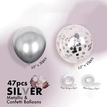 Silver Balloons And Confetti Balloon Set 47 Pieces Shiny Latex Helium Silver Metallic Balloons For Birthday Graduation Anniversary Party Decoration Wedding Decoration - Multicolor - View 2