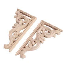 2pcs Left+Right(Each 1pcs) Vintage Wooden Carved Corner Onlay Furniture Wall Decor Unpainted Frame Applique - 彩色 - 查看 2