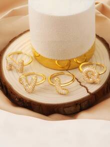 Customized Letter Ring,Bold Initial Letter Rings Adjustable, Jewelry Women Gold Statement Ring Personalized Engraved Women's Open Signet For Party Gold, Women, Fashion Gift Band Initials - Letters Stacking With ,Christmas Gifts, Holiday Gifts, Birthday Gifts