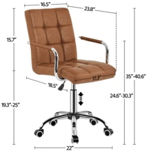 Butterslay 1PC Mid-Back PU Leather Office Desk Vanity Chair 360° Swivel Rolling Height Adjustable Armrests Lumbar Support Large Seat For Home Office Bedroom, Black/White/Pink/Brown/Retro Brown - 棕色 - 查看 6
