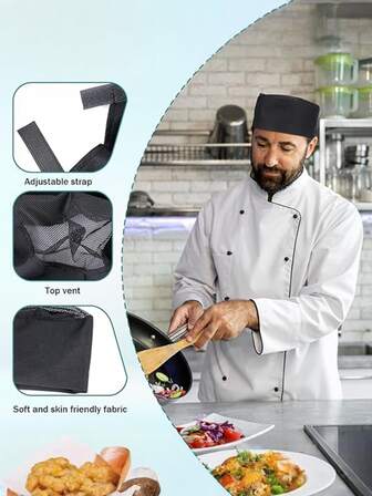 1pc Adjustable Chef Hats With Breathable Mesh Top, Lightweight, Polyester, Machine Washable Kitchen Caps For Cooking And Baking, Chef Accessories For Restaurants, Catering Events Accessories For Winter