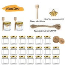 Mini potes de mel com concha, potes de vidro hexagonais para mel com tampa, potes de vidro para açúcar, potes herméticos de vidro para cozinha, 1,5/2/3 oz, várias opções de capacidade, vem com pingente de abelha, corda de juta, etiquetas para cartão, ótimo para presentes de chá de bebê, lembrancinhas de casamento, presentes para festas