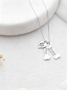 1 pieza Collar con colgante con forma de hueso con huella de mascota personalizada, colgante con forma de corazón, collar con nombre, joyería personalizada, collar unisex, collar personalizado, collar con nombre, se pueden personalizar de 1 a 3 nombres, regalos de Navidad personalizados, regalos de Halloween, regalos de cumpleaños, regalos para amantes de las mascotas, adecuado para regalos personalizados para familiares y amigos - Multicolor - Ver 9