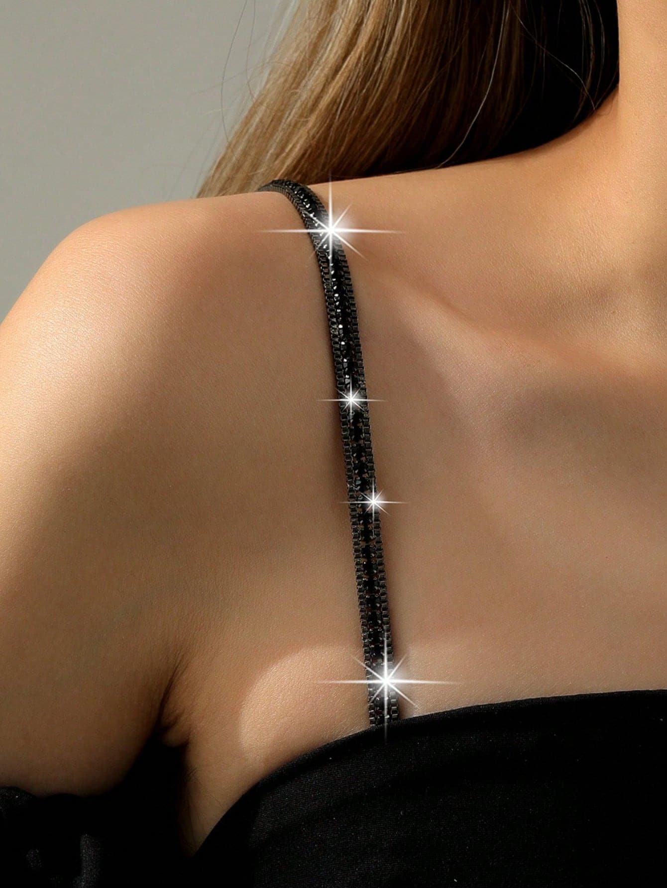 2 chiếc/cặp dây áo ngực hở lưng bằng kim loại trang trí đá Rhinestone dành cho nữ - màu đen - Xem 1