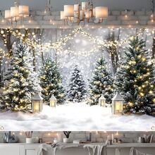 Banner de fundo fotográfico com bênçãos de Natal, padrão de luzes de árvore de Natal em flocos de neve de fibra de poliéster, durável com alças fáceis de pendurar, decoração versátil para entrada, sala, ano novo, inverno, Natal - sem necessidade de energia