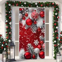 35.4 In X 70.8 In Polyester Merry Christmas Hanging Banner With Tree And Decoration Designs, Suitable For Indoor/Outdoor Holiday Decor