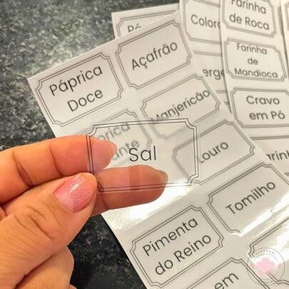 50 Adesivos no Vinil transparente Prova D'Água para  Potes Organizadores Temperos Mantimentos Organizador 4,8x2,8cm ( adesivo tempero).