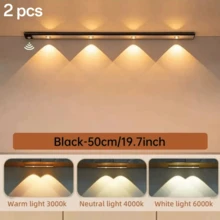 1/2pcs Motion Sensor Cabinet Light, Wireless Ultra-Thin USB-Rechargeable, 4 Sizes(20/30/40/50cm) Adjustable, Hill Effect Lighting For Kitchen/Bedroom/Wardrobe, Indoor Night Light