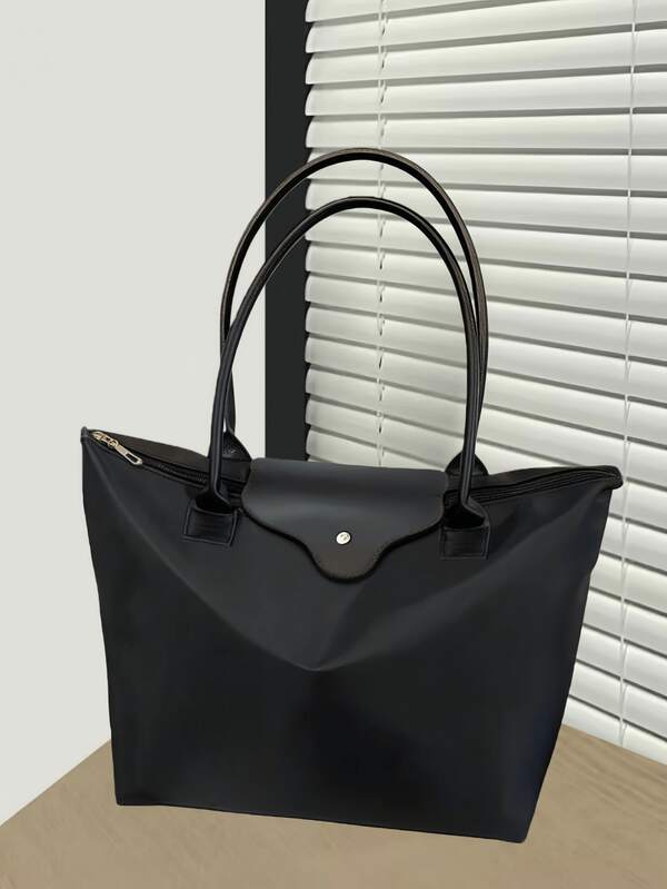 1 pièce Simple et polyvalent sac fourre-tout à épaule grande capacité avec grande fermeture éclair en couleur unie. Sac messager pour femmes convenant pour le shopping, les vacances, le travail, les déplacements. Sac à épaule pour femmes, sac fourre-tout zippé avec anse supérieure, sac à épaule imperméable, sac en forme de dumpling, sac sous le bras, sac en nylon, sac étudiant pliable, pour les voyages, l'école et le bureau.