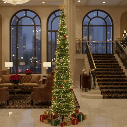 Albero di Natale retrattile con foglie verdi da 1,5 m, strisce di lana pieghevoli da 1,2 m, albero di robbia a spirale, decorazioni natalizie, ornamenti per l'albero di Natale, decorazioni creative per l'atmosfera natalizia, albero di Natale salvaspazio adatto per piccoli appartamenti, centri commerciali e hotel, ornamenti per l'albero di Natale