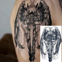 2pcs Archangel Temporary Tattoos, Realistic & Long-Lasting Herbal Temporary Tattoos, Waterproof & Scratch-Resistant, Lasts 7-15 Days - Black - View 1