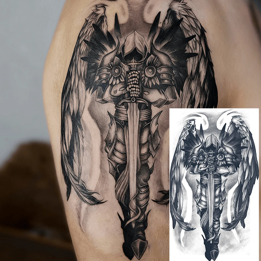 2pcs Archangel Temporary Tattoos, Realistic & Long-Lasting Herbal Temporary Tattoos, Waterproof & Scratch-Resistant, Lasts 7-15 Days - Black - View 1