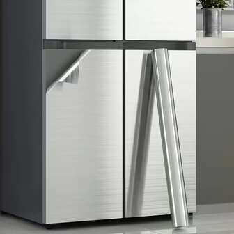 1 rollo, estilo de metal plateado, pegatina para renovación de cocina, pegatina para refrigerador, pegatina de metal falso, pegatina de aluminio autoadhesiva, adecuada para refrigerador, gabinetes, cocina, paredes y otras superficies lisas
