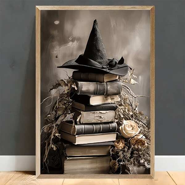 1pc Frameless Modern Witch Hat & Book Wall Arts Posters Abstract Wall Decor For Home And Office, Perfect For Bedroom, Living Room