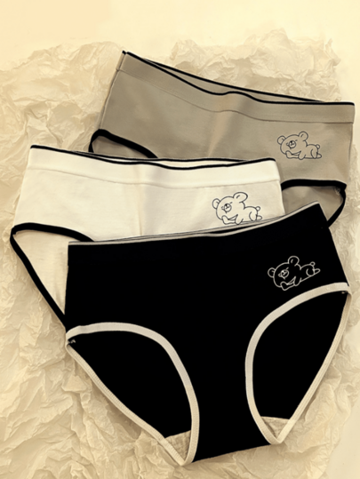 Tween Girl 3pcs Cartoon Graphic Contrast Binding Panty