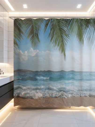 100% Polyester Shower Curtain – 175x200 Cm – Includes 12 Plastic Hooks – Water-Repellent – Machine Washable MADE IN TURKEY