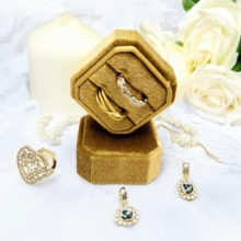 Velvet Ring Box, Ring Box 2 Slots Ring Gift Box Double Slots Octagon Ring Display Holder Case For Proposal Engagement Wedding Ceremony,For Jewelry Storage
