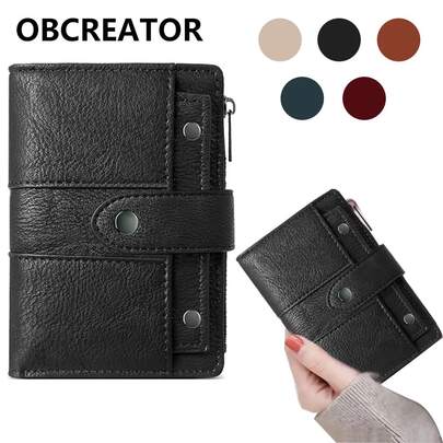 Vintage Women's Short Multi-Card Black Coin With Buckle & Rivets Gift Bag Present For Men Wallet Purse Wallet Small Wallet Men Wallet Leather Mini Wallet Card Wallet