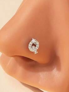 1pc Cubic Zirconia Inlaid Letter L-Shaped Stainless Steel Nose Piercing Ring, Suitable For Daily Wear