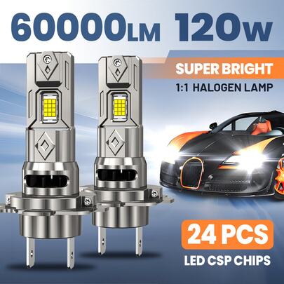 HYNBYZJ 2 buc H7 LED auto faruri bec 120W de mare putere Turbo 6000K 60000LM cip mini LED lumină plug & play cu fir cu ventilator