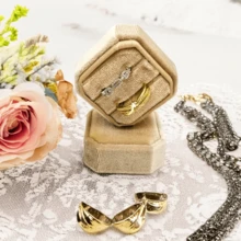 Velvet Ring Box, Ring Box 2 Slots Ring Gift Box Double Slots Octagon Ring Display Holder Case For Proposal Engagement Wedding Ceremony,For Jewelry Storage