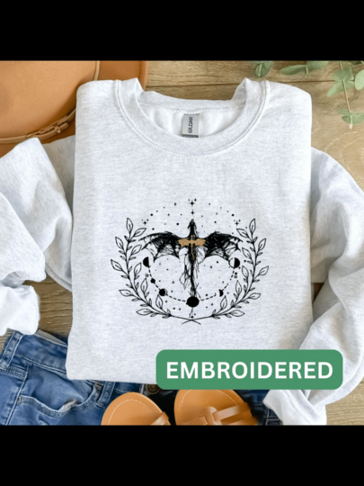 EMBROIDERED Dragon Sweatshirt, Love Dragons Bookish Reading Sweater, Dragonrider Booktok Gift For Her, Fandom Gothic Merch, Fantasy Crewneck (2)
