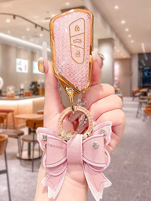 Étui de clé de voiture personnalisé avec nœud papillon en strass, convient pour Golf 8, MK8 ID-4 ID-6, Leon 4, Octavia A8, Leon FR MK4 Cupra, Housse de clé intelligente