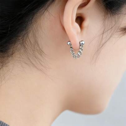 BMOR 1 pezzo Orecchini in acciaio inossidabile 316, orecchini alla moda da donna, gioielli in acciaio inossidabile stile coreano, orecchini a perno con catena, gioielli Kpop GD