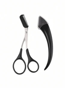 2件套眉毛修剪器套装，不锈钢斜角眉刀带梳子，适合初学者，任何肤质，男女通用脱毛工具