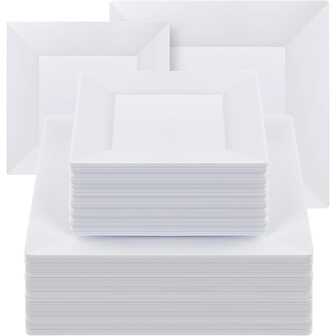 25/20/5 piezas Platos cuadrados blancos para postre, platos para aperitivos, platos para olla caliente, platos para salteado, vajilla resistente al calor, 7 pulgadas/9.5 pulgadas, adecuados para cumpleaños, bodas, fiestas y diversos eventos