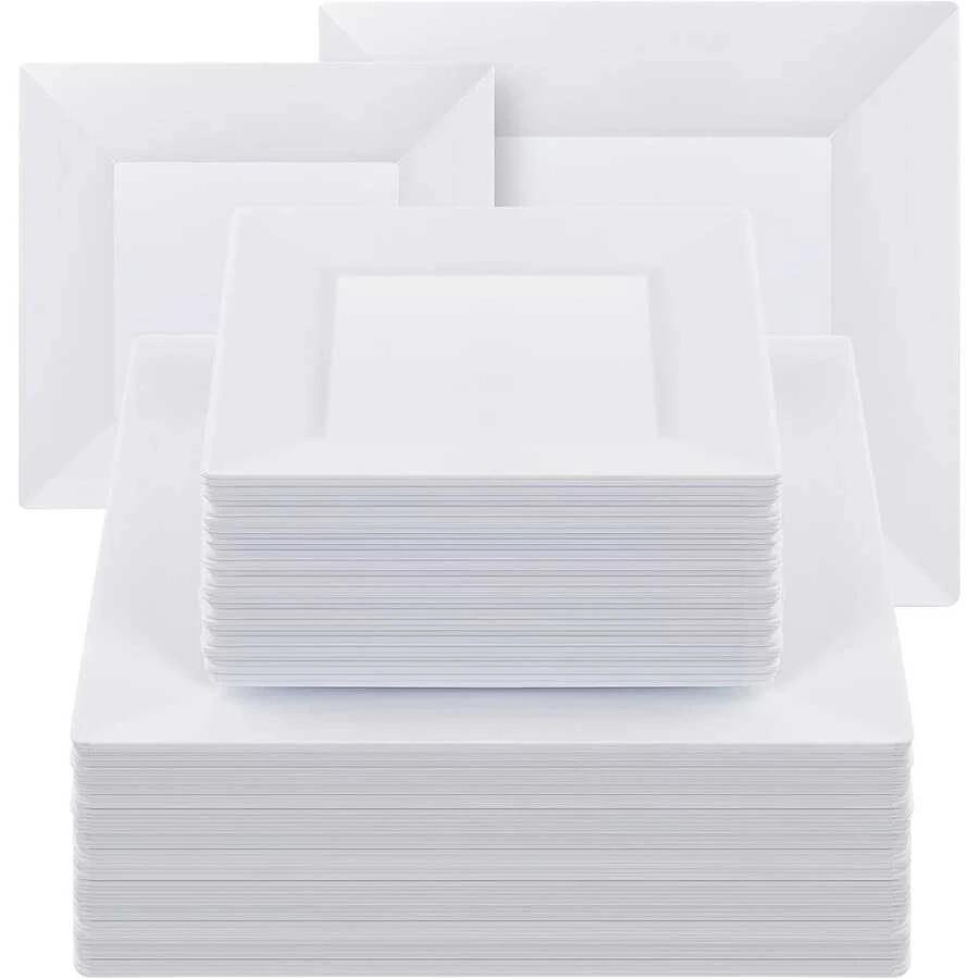 25/20/5pcs White Square Dessert Plates, Appetizer Plates, Hot Pot Plates, Stir Fry Plates, Heat-Resistant Dinnerware, 7inch/9.5inch, Suitable For Birthday, Wedding, Party, Various Events - White - View 1