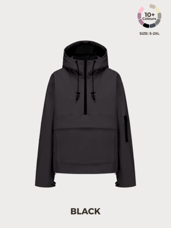 Oversized Against Heavy Rain Waterproof Summer Hoodie Raincoat Jacket Half Zip, Zipped Large Pocket Design Adjustable Waist & Hood & Cuff Design, Long Sleeve Zip Pocket For Travelling Outdoor Sport