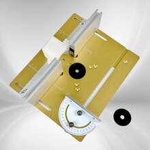 铝制铣床工作台嵌板，带翻转板、斜切规导轨和铝制挡板滑动支架，适用于木工工作台