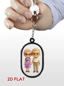 Chaveiro plano 2D com tema de família personalizado, estatueta estilo desenho animado com fotos, presente personalizado para pais, casais e amigos
