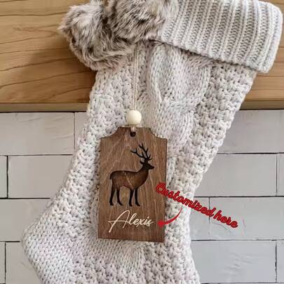 1pc Customizable Name Wood Ornament Tag, Christmas Tree Decor, Gift Packaging Label, Holiday Home Hanging Decor, DIY Christmas Ornament